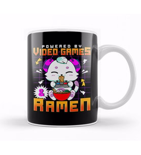 Powered By Video Games & Ramen Anime Cat Gamer Kupa Bardak Porselen
