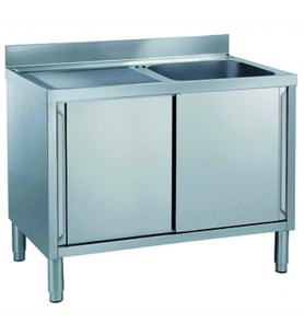 Electrolux Professional Dolaplı Tek Evyeli Tezgah, Evyesi (600x500 Mm), Damlalık Solda, 2 Kayar Kapılı - 1200 Mm MLA1216SXN