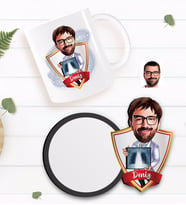BK Gift Kişiye Özel Erkek Radyolojist Karikatürlü Beyaz Kupa ve Ahşap Bardak Altlığı Hediye Seti-1