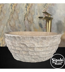 Bej Mermer Dışı Tarama Kalın Kenar Lavabo