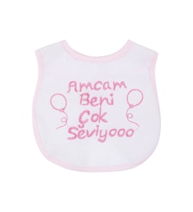 Kız Bebek Amcam Beni Çok Seviyooo Nakışlı Pembe Su Geçirmez Önlük