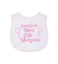 Kız Bebek Amcam Beni Çok Seviyooo Nakışlı Pembe Su Geçirmez Önlük