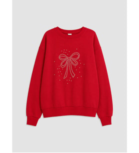 LCW Kids Kırmızı Taşlı Kız Çocuk Kalın Sweatshirt