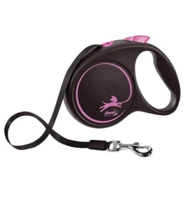 Flexi Black Design Otomatik Pembe Şerit Köpek Gezdirme Tasması Medium 5 Metre