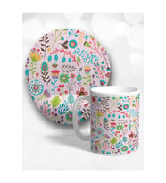 Flowers Oval Bilek Destekli Mouse Pad Ve Kupa Bardak Seti