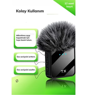 Kablosuz Yaka Mikrofonu 2'li Set 12 Saat Kayıt iPhone & Android Gürültü Engelleme Vlog Mikrofonu (Siyah-Gümüş-Altın)