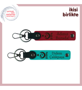 Kişiselleştirilebilir Ayyıldız Kurt Göktürk Desenli Anahtarlık – 2’li Hediye Set, Kırmızı-Turkuaz