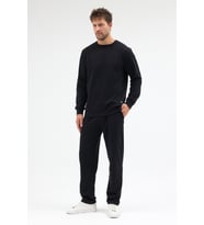 Siyah Relaxed Fit Bisiklet Yaka Sweatshirt Düz Paça Erkek Eşofman Takımı