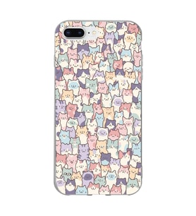 Iphone 7 Plus / 8 Plus Uyumlu Sevimli Kediler Desenli Şeffaf Telefon Kılıfı