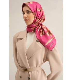 Armine Tivil İpek Eşarp 9324 - 55 Pembe Karışık Desen