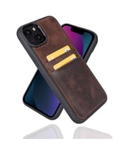 Apple iPhone 14 Plus Uyumlu Deri Kartlıklı Arka Kapak TN3 Kahve