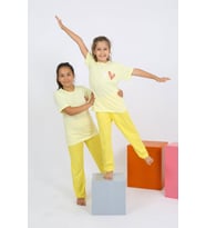 Akbeniz Kız Çocuk Kısa Kol Sarı Penye Pijama Takım 20432