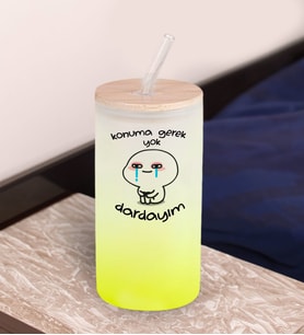 BK Gift Esprili Tasarım Sarı Renk Pipetli Buzlu Cam Bardak 600ml - 7, Arkadaşa Hediye, Doğum Günü Hediyesi
