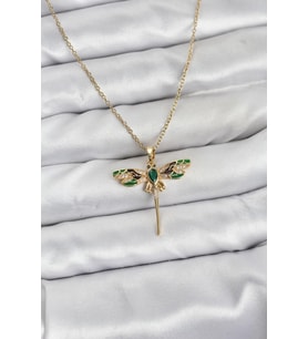 316L Çelik Zincir Gold Renk Yusufçuk Model Zirkon Taşlı Kadın Kolye 5886 - EEEEEE2686-9891