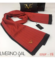 Çizgili Desen Livorno Seri Şal Eşarp Askısı ile Birlikte 75x200 cm Kırmızı-75x20