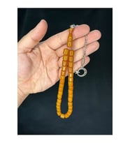 TOZ KEHRİBAR TESBİH KOYU SARI KAPSÜL KESİM 8MMX9MM T-694