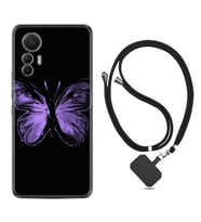 Xiaomi 12 Lite Kılıf Resimli Boyun Askılı İpli Desenli Silikon Series Black Butterfly 1879