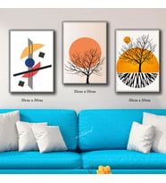 japon sanatı geometrik güneş kuru ağaç çizimi tablosu 3 adet 35cmx50cm kumaş baskılı canvas tablo