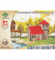 Pazarız 3D Ahşap Puzzle Yapboz Maket Kırmızı Ev1 Boyanabilir