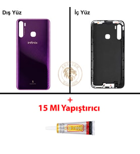 Infinix S5 Mor Uyumlu Arka Kapak + B7000 Yapıştırıcı Arka Cam Batarya Pil Kapağı Lazer Kesim