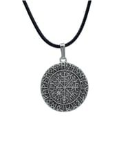 Vegvisir Viking Pusulası Deri ip Kolye - Gümüş Kaplama - Kadın Erkek Kolye - No:1009