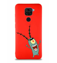 Xiaomi Redmi Note 9 Soft Premier Kapak Plankton Tasarımlı Silikon Kılıf - Kırmızı (Şeffaf)