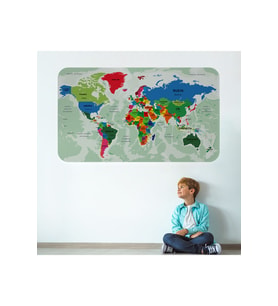 Türkçe Eğitici Ülke Ve Başkent Okyanus Detaylı Atlası Dekoratif Dünya Haritası Duvar Sticker-3840-60x105