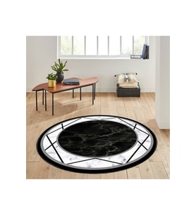 Eliana Home Baskılı, Yıkanabilir Kaymaz Taban Yuvarlak Halı LNA7022 120x120 cm (Siyah)