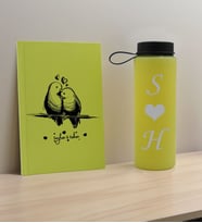 BK Gift Sevgiliye Özel İsimli Sarı Defter ve Cam Matara Hediye Seti-4, Sevgiliye Hediye, Sevgililer Günü, Yeni İş Hediyesi