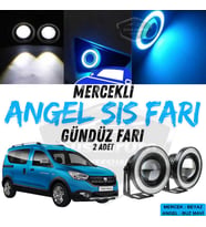 Dacia Dokker 2012-2022 Uyumlu Mercekli Angel Sis Farı Metal 76 mm Buz Mavi Halkalı Gündüz Farı 2 Ad