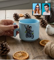 Kişiye Özel Karikatürlü Motorlu Sevgililer T Pastel Kupa Sevgililer Günü Hediyesi