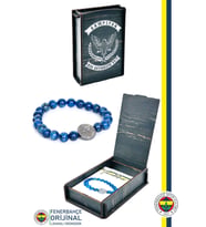 Fenerbahçe Orijinal Lisanslı Fb Lapis (8mm) Doğaltaş Bileklik Hediyelik Ahşap Kutulu (Mavi)