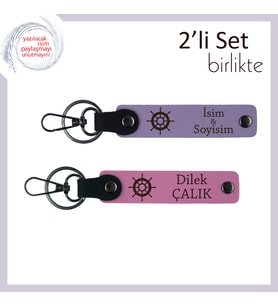 Eşe Kararlılığı Temsil Eden Tasarım, Gemi Motifli Deri Anahtarlık Takımı, Mor Menekşe-Pembe