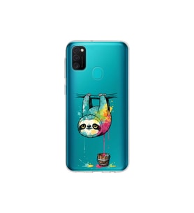 Samsung Galaxy M21 ile Uyumlu Splash Tembel Hayvan Tasarımlı Şeffaf Silikon Kılıf