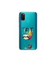 Samsung Galaxy M21 ile Uyumlu Splash Tembel Hayvan Tasarımlı Şeffaf Silikon Kılıf