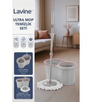 Lavine 360 Ultra Mop Premium Temizlik Seti 16LT Gri Döner Başlıklı Paslanmaz Çelik Sap