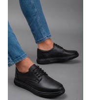 BEREN Erkek Hakiki Deri Siyah Casual Günlük Ayakkabı Ortopedik Taban Comfort Sneaker