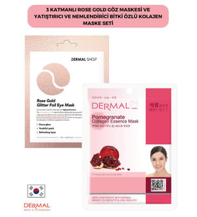 Dermal 3 Katmanlı Rose Göz Maskesi ve Nemlendirici Ve Yumuşatıcı Nar Özlü Kolajen Maske