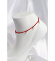 Kırmızı Renk Boncuklu Papatya Motifli Halhal 5886 - EEEEEE9977-7895