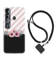 Tecno Spark 6 6 Go 8C 8 Pro 7 7 Pro Kılıf Boyun Askılı Silikon Strip Pink Flowers 1396