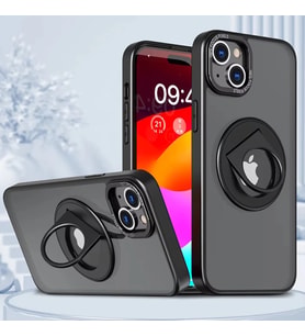 ALLY iPhone 15 Plus İçin Magsafe Uyumlu Yüzük Standlı Manyetik Silikon Kılıf- - GLST8065-870 (Siyah)