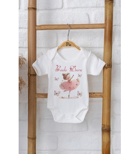 Pia Baby Premium %100 Pamuk İsme Özel Organik Baskılı Çıtçıtlı Bebek Body Zıbın Modelleri 5006-16 (Ekru)