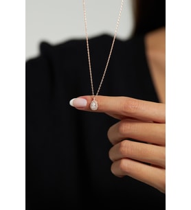 Zirkon Taşlı Rose Minimal Damla Anturaj Gümüş Kolye
