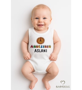 Annesinin Aslanı Yazılı Kolsuz Bebek Zıbın %100 Pamuk Çıtçıtlı Yazlık Body Sevimli Bebek Body Tulum (Beyaz)