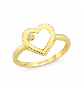 Kalp'li Altın Yüzük Tektaş ile 14K Gold (Çok Renkli)