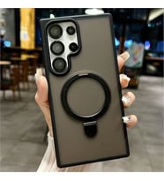 Coverzone Samsung Galaxy S25 Edge ile Uyumlu Mat Transparan PhaqntomRing MagSafe Destekli Standl? K?l?f, Kamera Lens Hediyeli Darbe Emici ??k Tasar?m Black