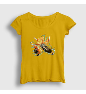 Presmono Kadın Sarı Zenitsu Anime Demon Slayer Kimetsu No Yaiba T-Shirt 309168tt (Sarı)