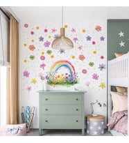Gökkuşağı ve Çiçek Tasarımlı Mat Duvar Sticker  Dekoratif ve Sökülebilir