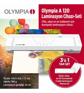 Olympia A120 Combo Laminasyon Makinesi 4’lü Set Kesme Cetveli + Köşe Yuvarlayıcı + 5’li Poşet