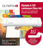 Olympia A120 Combo Laminasyon Makinesi 4’lü Set Kesme Cetveli + Köşe Yuvarlayıcı + 5’li Poşet